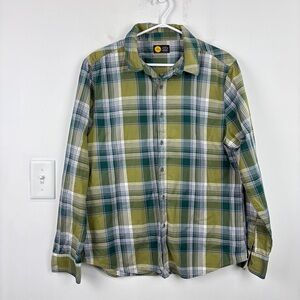 Life Is Good Green and White Casual Plaid Button Down Shirt 100% Cotton